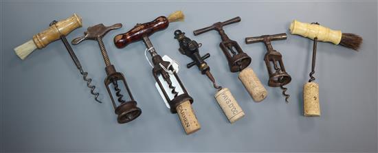 Seven 19th/20th century English corkscrews,